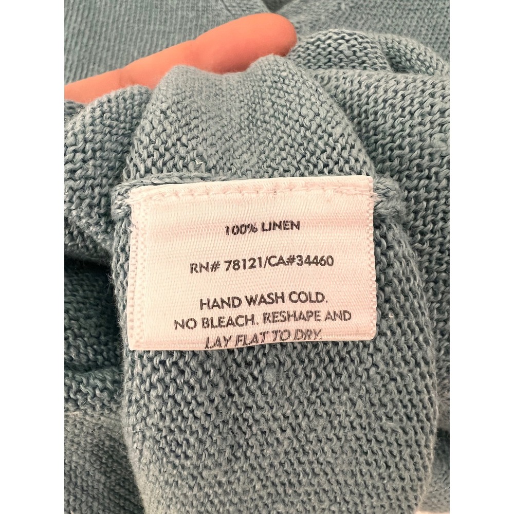 Eileen Fisher Sweater Vest 100% Linen Italian Yarn V-Neck Knit Teal Green Blue L - Picture 3 of 7